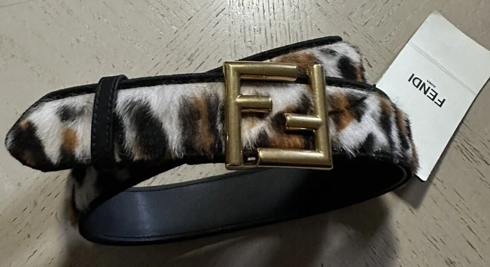 Fendi Women's FF Logo Leather Belt Black/Brown/White 36/90 8C0649 Italy NWT $750